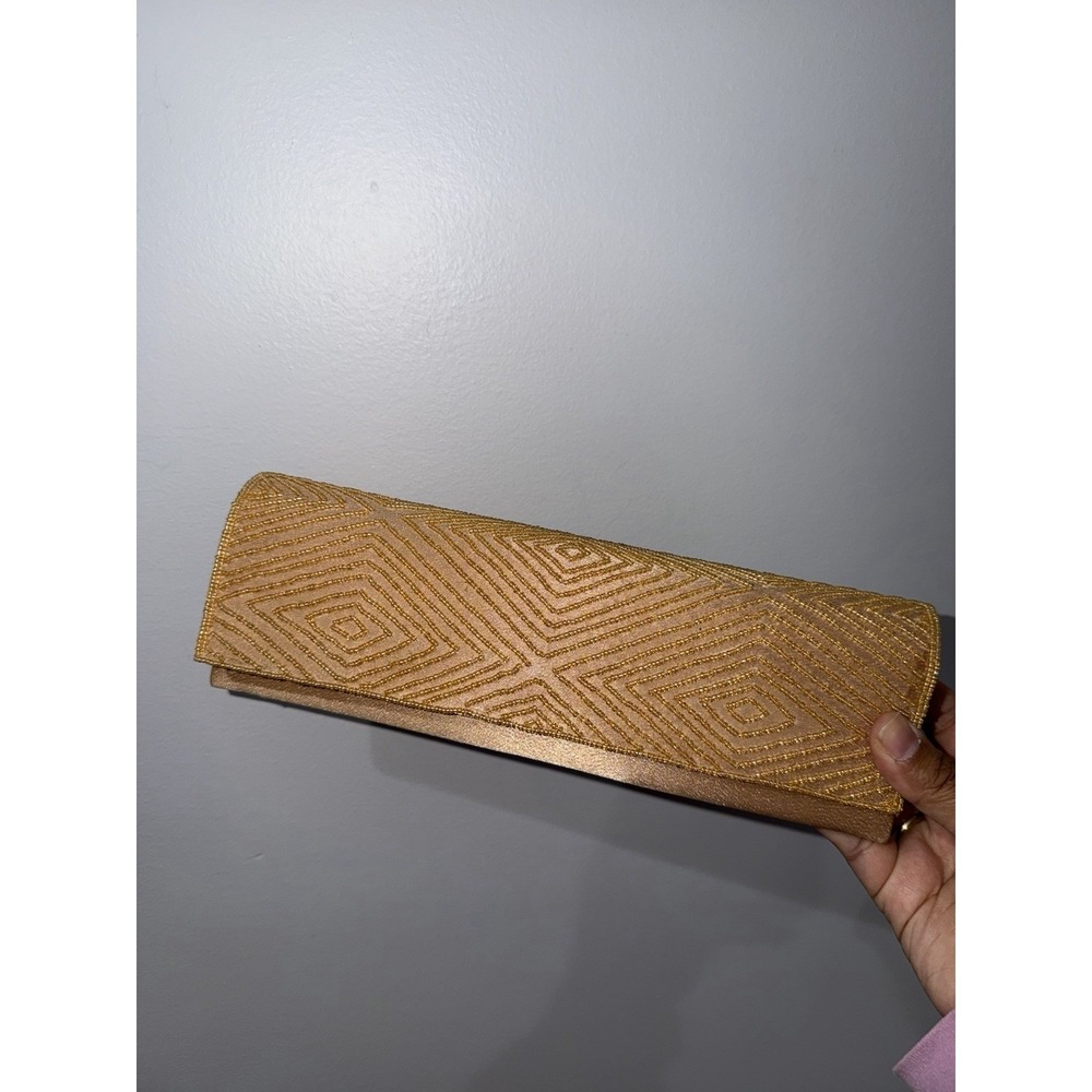 Satin‎ Clutch Purse with Beaded Bijoux Terner Champaign L